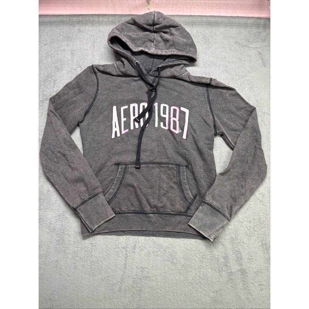Y2K Grudge Aeropostale Grey Hoodie W Pink Accents Size L